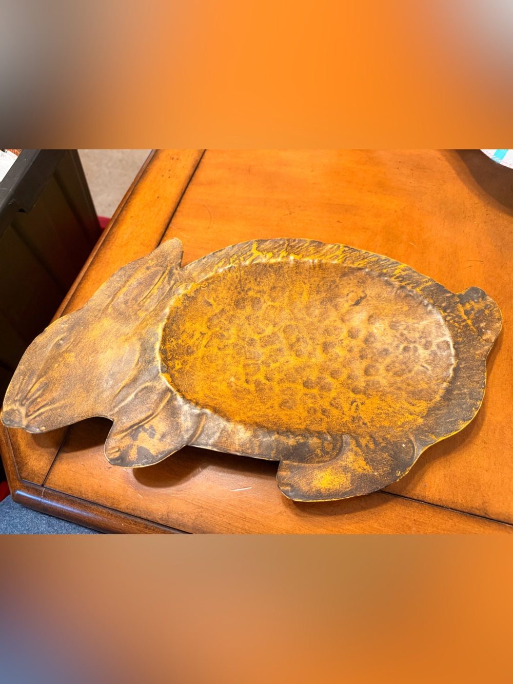 Rustic copper colored Bunny Decorative Tray - Home Accents